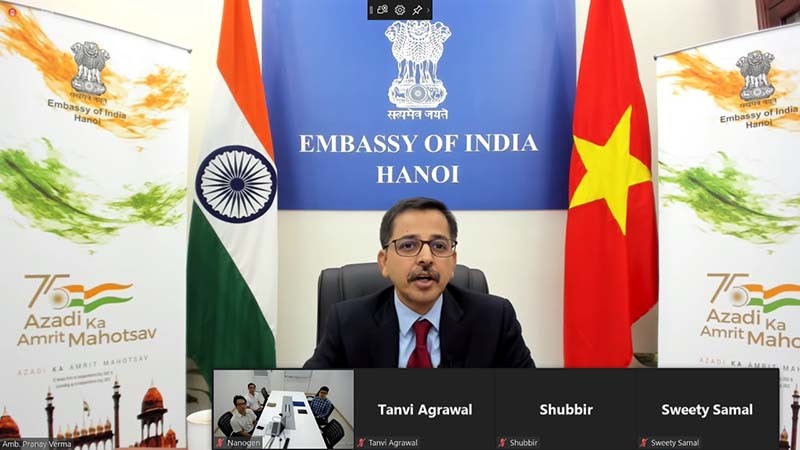 Đại sứ Ấn Độ tại Việt Nam Pranay Verma phát biểu trong hội nghị trực tuyến. (Nguồn ảnh: baoquocte.vn)